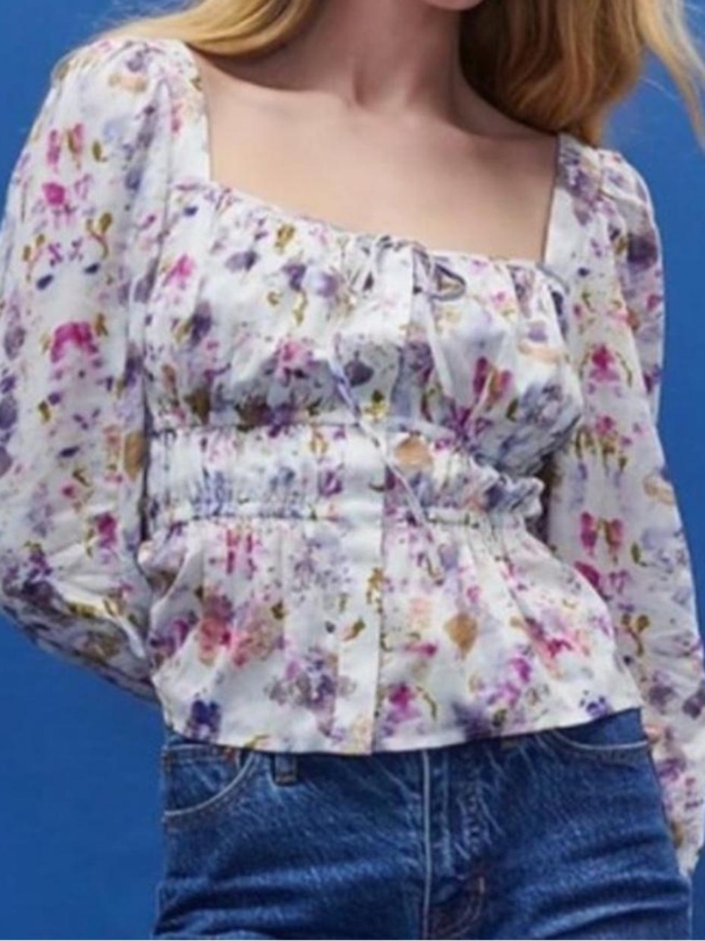 J. Crew White Floral Tie-Front Peasant Blouse women’s 4